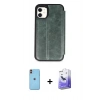 MARSİLYAN™- iPhone 11 Kılıf Zirve Yansıma Serisi - Siyah Bilvis 5in1 5D Magic Hayalet Cam Ekran Koruyucu + Neon Fosforlu Kamera Lens - TU
