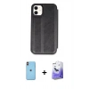 MARSİLYAN™- iPhone 11 Kılıf Zirve Yansıma Serisi - Siyah Bilvis 5in1 5D Magic Hayalet Cam Ekran Koruyucu + Neon Fosforlu Kamera Lens - TU