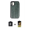 MARSİLYAN™- iPhone 11 Kılıf Zirve Yansıma Serisi - Siyah Buffer Cam Ekran Koruyucu + PVD Metal Kamera Lens - SH