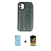 MARSİLYAN™- iPhone 11 Kılıf Zirve Yansıma Serisi - Siyah Buffer Cam Ekran Koruyucu + Neon Fosforlu Kamera Lens - YL
