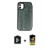 MARSİLYAN™- iPhone 11 Kılıf Zirve Yansıma Serisi - Siyah Buffer Cam Ekran Koruyucu + PVD Metal Kamera Lens - YL