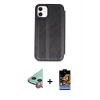MARSİLYAN™- iPhone 11 Kılıf Zirve Yansıma Serisi - Siyah Buffer Hayalet Cam Ekran Koruyucu + Raze Metal Kamera Lens - KI
