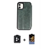 MARSİLYAN™- iPhone 11 Kılıf Zirve Yansıma Serisi - Siyah Buffer Hayalet Cam Ekran Koruyucu + PVD Metal Kamera Lens - SH