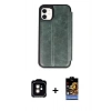 MARSİLYAN™- iPhone 11 Kılıf Zirve Yansıma Serisi - Siyah Buffer Hayalet Cam Ekran Koruyucu + PVD Metal Kamera Lens - TU