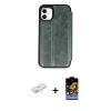 MARSİLYAN™- iPhone 11 Kılıf Zirve Yansıma Serisi - Siyah Buffer Hayalet Cam Ekran Koruyucu + Renkli Kamera Lens Koruma Cam - TU