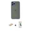 MARSİLYAN™- iPhone 11 Pro Kılıf Ahenk Çizgi Serisi - Şeffaf Pasifik Cam Ekran Koruyucu + Renkli Kamera Lens Koruma Cam - MI