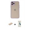 MARSİLYAN™- iPhone 11 Pro Kılıf Ahenk Çizgi Serisi - Şeffaf Pasifik Cam Ekran Koruyucu + Renkli Kamera Lens Koruma Cam - MI