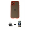 MARSİLYAN™- iPhone 11 Pro Kılıf Ahenk Çizgi Serisi - Siyah 34D Hayalet Izgaralı Cam + Kamera Lens Koruma Cam - SF