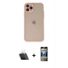 MARSİLYAN™- iPhone 11 Pro Kılıf Ahenk Çizgi Serisi - Siyah 34D Hayalet Izgaralı Cam + Kamera Lens Koruma Cam - SF