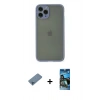 MARSİLYAN™- iPhone 11 Pro Kılıf Ahenk Çizgi Serisi - Siyah 34D Izgaralı Cam + Shine Kamera Lens Koruma Cam - MI