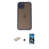 MARSİLYAN™- iPhone 11 Pro Kılıf Ahenk Çizgi Serisi - Siyah 34D Izgaralı Cam + Renkli Kamera Lens Koruma Cam - YL
