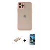 MARSİLYAN™- iPhone 11 Pro Kılıf Ahenk Çizgi Serisi - Siyah 34D Izgaralı Cam + Renkli Kamera Lens Koruma Cam - YL