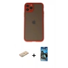 MARSİLYAN™- iPhone 11 Pro Kılıf Ahenk Çizgi Serisi - Siyah 34D Izgaralı Cam + Renkli Kamera Lens Koruma Cam - YL