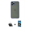 MARSİLYAN™- iPhone 11 Pro Kılıf Ahenk Çizgi Serisi - Siyah 34D Izgaralı Cam + Şeffaf Kamera Lens Koruma Cam