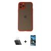 MARSİLYAN™- iPhone 11 Pro Kılıf Ahenk Çizgi Serisi - Siyah 34D Izgaralı Cam + Şeffaf Kamera Lens Koruma Cam