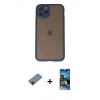 MARSİLYAN™- iPhone 11 Pro Kılıf Ahenk Çizgi Serisi - Siyah 34D Izgaralı Cam + Shine Kamera Lens Koruma Cam - SH