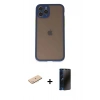 MARSİLYAN™- iPhone 11 Pro Kılıf Ahenk Çizgi Serisi - Siyah 3D Antistatik Hayalet Cam Ekran Koruyucu + Renkli Kamera Lens Koruma Cam - MI