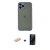 MARSİLYAN™- iPhone 11 Pro Kılıf Ahenk Çizgi Serisi - Siyah 3D Antistatik Hayalet Cam Ekran Koruyucu + Renkli Kamera Lens Koruma Cam - MI