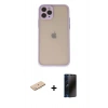 MARSİLYAN™- iPhone 11 Pro Kılıf Ahenk Çizgi Serisi - Siyah 3D Antistatik Hayalet Cam Ekran Koruyucu + Renkli Kamera Lens Koruma Cam - MI