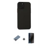 MARSİLYAN™- iPhone 11 Pro Kılıf Ahenk Çizgi Serisi - Siyah 3D Antistatik Hayalet Cam Ekran Koruyucu + Shine Kamera Lens Koruma Cam - PE