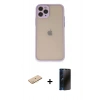 MARSİLYAN™- iPhone 11 Pro Kılıf Ahenk Çizgi Serisi - Siyah 3D Antistatik Hayalet Cam Ekran Koruyucu + Renkli Kamera Lens Koruma Cam - SI