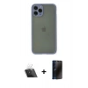 MARSİLYAN™- iPhone 11 Pro Kılıf Ahenk Çizgi Serisi - Siyah 3D Antistatik Hayalet Cam Ekran Koruyucu + Kamera Lens Koruma Cam - SF