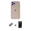 MARSİLYAN™- iPhone 11 Pro Kılıf Ahenk Çizgi Serisi - Siyah 3D Antistatik Hayalet Cam Ekran Koruyucu + Sierra Blue Shine Kamera Lens Koruma Cam