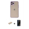 MARSİLYAN™- iPhone 11 Pro Kılıf Ahenk Çizgi Serisi - Siyah 3D Antistatik Hayalet Cam Ekran Koruyucu + Renkli Kamera Lens Koruma Cam - YL