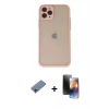 MARSİLYAN™- iPhone 11 Pro Kılıf Ahenk Çizgi Serisi - Siyah 3D Antistatik Mat Seramik Nano Ekran Koruyucu + Pembe Shine Kamera Lens Koruma Cam