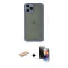 MARSİLYAN™- iPhone 11 Pro Kılıf Ahenk Çizgi Serisi - Siyah 3D Antistatik Mat Seramik Nano Ekran Koruyucu + Turuncu Renkli Kamera Lens Koruma Cam