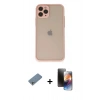 MARSİLYAN™- iPhone 11 Pro Kılıf Ahenk Çizgi Serisi - Siyah 3D Antistatik Mat Seramik Nano Ekran Koruyucu + Gümüş Shine Kamera Lens Koruma Cam
