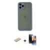MARSİLYAN™- iPhone 11 Pro Kılıf Ahenk Çizgi Serisi - Siyah 3D Antistatik Mat Seramik Nano Ekran Koruyucu + Renkli Kamera Lens Koruma Cam - SI
