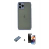 MARSİLYAN™- iPhone 11 Pro Kılıf Ahenk Çizgi Serisi - Siyah 3D Antistatik Mat Seramik Nano Ekran Koruyucu + Shine Kamera Lens Koruma Cam - SABE
