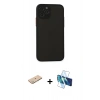 MARSİLYAN™- iPhone 11 Pro Kılıf Ahenk Çizgi Serisi - Siyah 3D Antistatik Seramik Nano Ekran Koruyucu + Renkli Kamera Lens Koruma Cam - YL