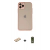 MARSİLYAN™- iPhone 11 Pro Kılıf Ahenk Çizgi Serisi - Siyah Joko Magic 5D Hayalet Cam + Pembe Renkli Kamera Lens Koruma Cam