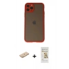 MARSİLYAN™- iPhone 11 Pro Kılıf Ahenk Çizgi Serisi - Siyah Mat Seramik Nano Ekran Koruyucu + Renkli Kamera Lens Koruma Cam - SI