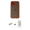 MARSİLYAN™- iPhone 11 Pro Kılıf Ahenk Çizgi Serisi - Siyah Mat Seramik Nano Ekran Koruyucu + Renkli Kamera Lens Koruma Cam - YL