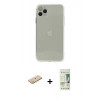 MARSİLYAN™- iPhone 11 Pro Kılıf Ahenk Doku - Siyah 20D Premium Cam Ekran Koruyucu + Pembe Renkli Kamera Lens Koruma Cam