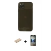 MARSİLYAN™- iPhone 11 Pro Kılıf Ahenk Doku - Siyah 34D Hayalet Izgaralı Cam + Renkli Kamera Lens Koruma Cam - PE