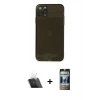 MARSİLYAN™- iPhone 11 Pro Kılıf Ahenk Doku - Siyah 34D Hayalet Izgaralı Cam + Kamera Lens Koruma Cam - SF