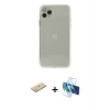 MARSİLYAN™- iPhone 11 Pro Kılıf Ahenk Doku - Siyah 3D Antistatik Cam Ekran Koruyucu + Renkli Kamera Lens Koruma Cam - SI