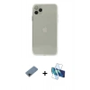 MARSİLYAN™- iPhone 11 Pro Kılıf Ahenk Doku - Siyah 3D Antistatik Cam Ekran Koruyucu + Shine Kamera Lens Koruma Cam - SH