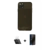 MARSİLYAN™- iPhone 11 Pro Kılıf Ahenk Doku - Siyah 3D Antistatik Hayalet Cam Ekran Koruyucu + Kamera Lens Koruma Cam - SF