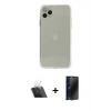 MARSİLYAN™- iPhone 11 Pro Kılıf Ahenk Doku - Siyah 3D Antistatik Hayalet Cam Ekran Koruyucu + Kamera Lens Koruma Cam - SF