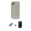 MARSİLYAN™- iPhone 11 Pro Kılıf Ahenk Doku - Siyah 3D Antistatik Hayalet Cam Ekran Koruyucu + Shine Kamera Lens Koruma Cam - MI