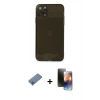 MARSİLYAN™- iPhone 11 Pro Kılıf Ahenk Doku - Siyah 3D Antistatik Mat Seramik Nano Ekran Koruyucu + Shine Kamera Lens Koruma Cam - MI