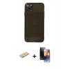 MARSİLYAN™- iPhone 11 Pro Kılıf Ahenk Doku - Siyah 3D Antistatik Mat Seramik Nano Ekran Koruyucu + Renkli Kamera Lens Koruma Cam - TU