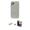 MARSİLYAN™- iPhone 11 Pro Kılıf Ahenk Doku - Siyah 3D Antistatik Mat Seramik Nano Ekran Koruyucu + Renkli Kamera Lens Koruma Cam - YL