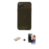 MARSİLYAN™- iPhone 11 Pro Kılıf Ahenk Doku - Siyah 3D Antistatik Mat Seramik Nano Ekran Koruyucu + Renkli Kamera Lens Koruma Cam - YL