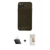 MARSİLYAN™- iPhone 11 Pro Kılıf Ahenk Doku - Siyah Mat Seramik Nano Ekran Koruyucu + Kamera Lens Koruma Cam - SF